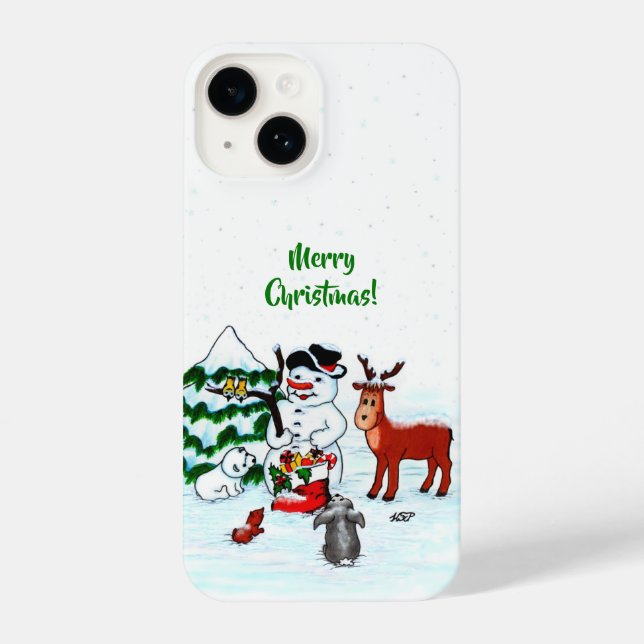 Funda Para iPhone ¡Feliz Navidad! Snowman con sus amigos (Reverso )