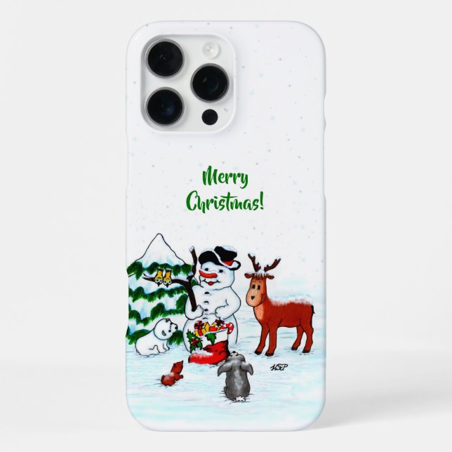 Funda Para iPhone ¡Feliz Navidad! Snowman con sus amigos (Reverso )