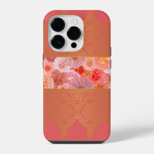 Funda Para iPhone 14 Pro Femenino encaje damasco floral rosa y dorado