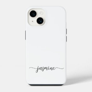 Funda Para iPhone 14 Femenino guión de nombre monograma blanco