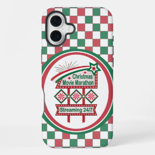 Funda Para iPhone 16 Plus Festival Retro de Cartelera de Películas de Navida
