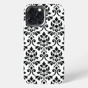 Funda Para iPhone 13 Pro Max Feuille Damask Lg Pattern Black on White
