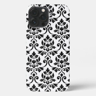 Funda Para iPhone 13 Pro Max Feuille Damask Lg Pattern Black on White