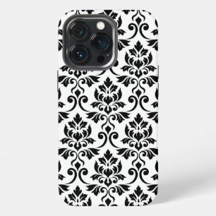 Funda Para iPhone 13 Pro Feuille Damask Lg Pattern Black on White