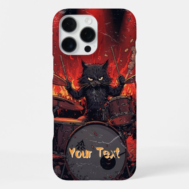 Funda Para iPhone Fierce Black Cat Playing Drums Angry Drummer (Reverso )