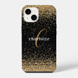 Funda Para iPhone 14 Fiesta de nombres de monograma de Purpurina de oro