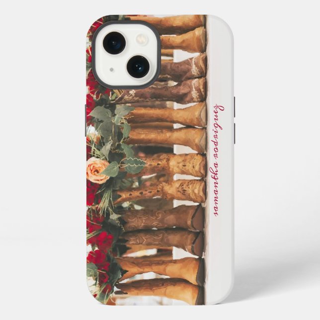 Funda Para iPhone Fila de botas con flores (Reverso )