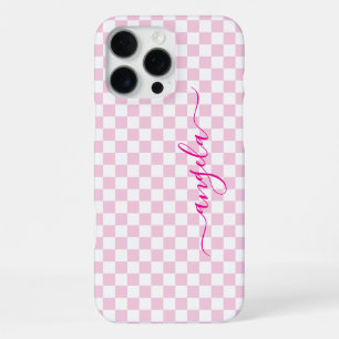 Funda Para iPhone 16 Pro Max Firma a cuadros rosa pálido