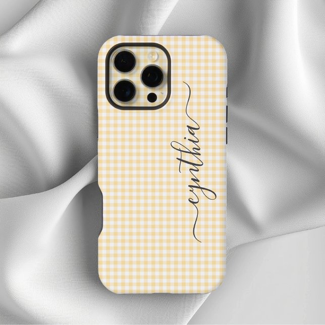 Funda Para iPhone Firma de Gingham Beige Pequeño (Tiny Beige Gingham Signature iPhone Case)