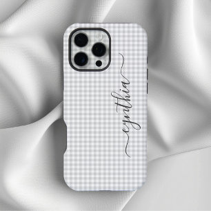 Funda Para iPhone 16 Pro Max Firma de gingham gris claro diminuto