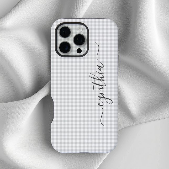 Funda Para iPhone Firma de gingham gris claro diminuto (Tiny Light Grey Gingham Signature iPhone Case)