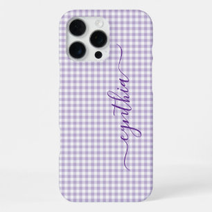 Funda Para iPhone 16 Pro Max Firma de Gingham Morado Pálido Pequeño