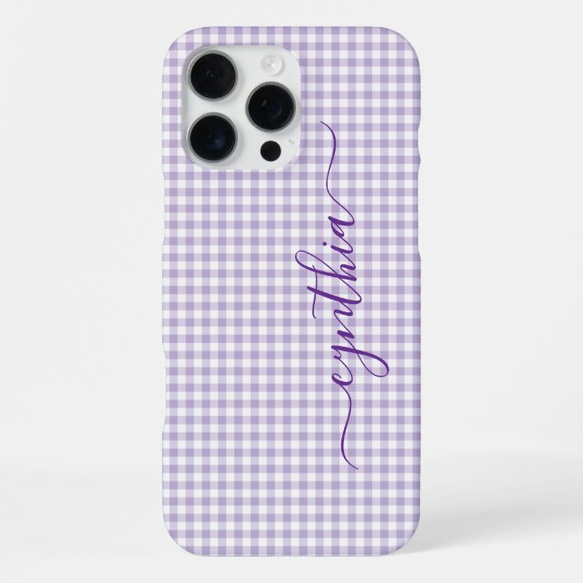 Funda Para iPhone Firma de Gingham Morado Pálido Pequeño (Reverso )