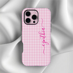 Funda Para iPhone 16 Pro Max Firma de Gingham Rosa Pálido Pequeño