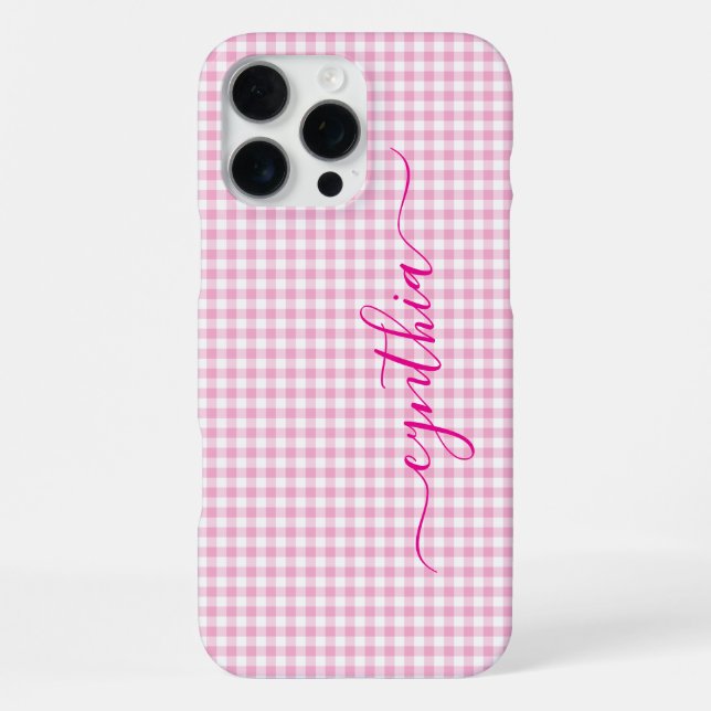 Funda Para iPhone Firma de Gingham Rosa Pálido Pequeño (Reverso )