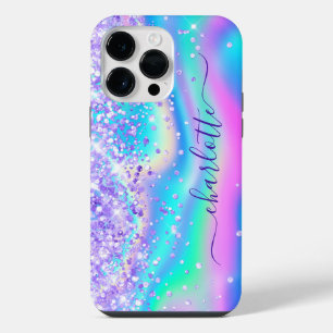 Funda Para iPhone 14 Pro Max Firma Glam Rosa Iridescente Purpurina