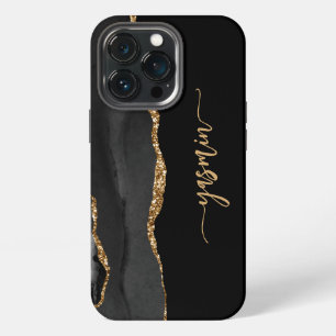 Funda Para iPhone 13 Pro Firma Personalizada Agata Negro Oro
