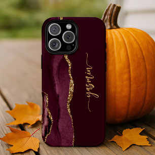 Funda Para iPhone 13 Pro Firma Personalizada Burdeos Ágata Dorada