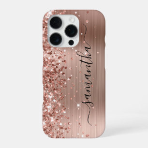 Funda Para iPhone 16 Pro Firma Purpurinoso Rosa Gold Metallic Girly
