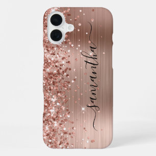 Funda Para iPhone 16 Plus Firma Purpurinoso Rosa Gold Metallic Girly