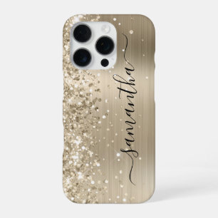Funda Para iPhone 16 Pro Firme Femenina Metálica Dorada Brillante