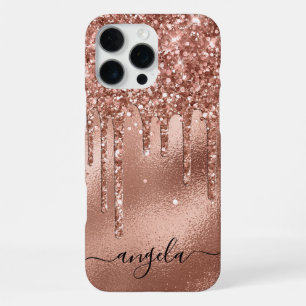 Funda Para iPhone 16 Pro Max Firme Glam de Brillo en Rosa Dorado