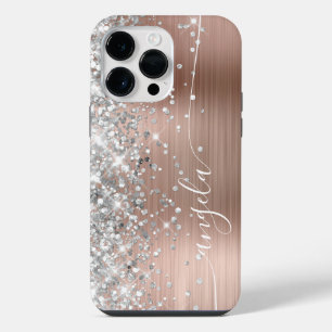 Funda Para iPhone 14 Pro Max Firme Glam Glitter de Oro Rosa y Plata