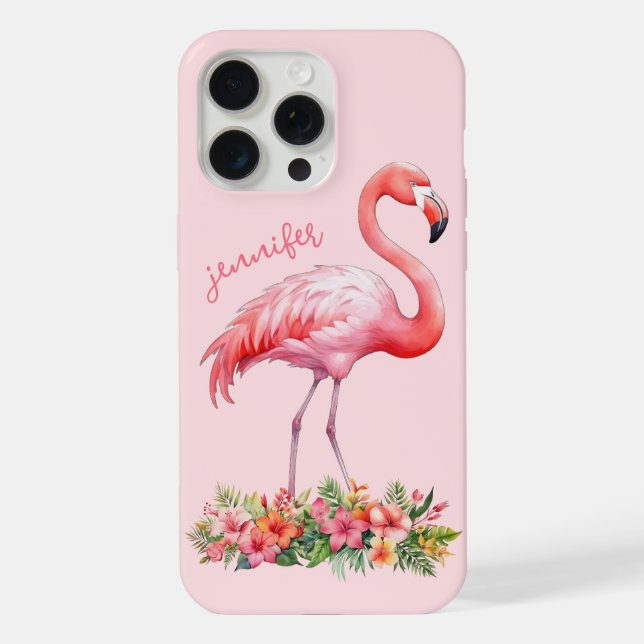 Funda Para iPhone Flamenco Rosa con Flores Tropicales (Reverso )
