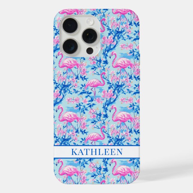 Funda Para iPhone Flamencos con Flores Rosas Monogramadas (Reverso )