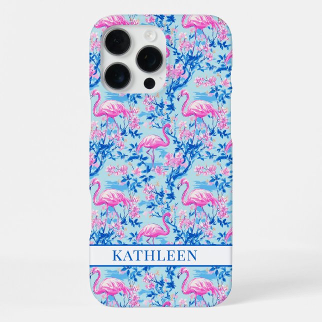Funda Para iPhone Flamencos con Flores Rosas Monogramadas (Reverso )