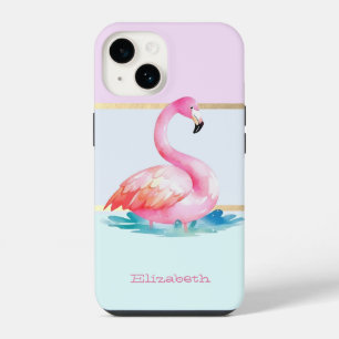 Funda Para iPhone 14 Flamencos rosados con rayas pastel modernas