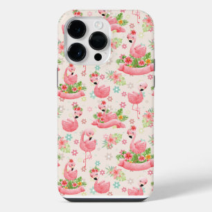 Funda Para iPhone 14 Pro Max Flamencos y flores tropicales