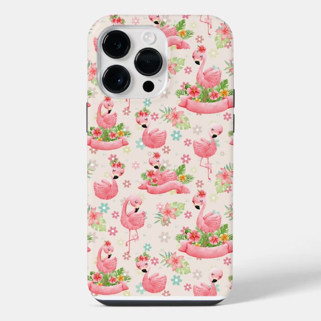Funda Para iPhone Flamencos y flores tropicales (Reverso )