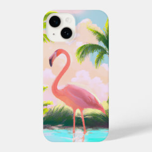 Funda Para iPhone 14 Flamingo rosa en el paraíso tropical arte retro bo