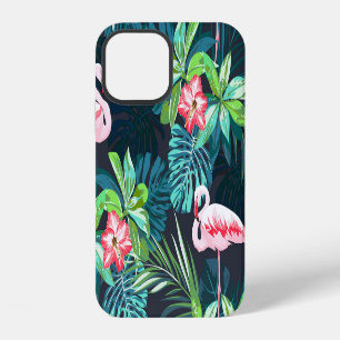 Funda Para iPhone 12 Flamingo tropical: Patrón de flores de verano