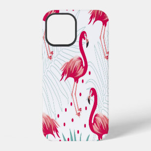 Funda Para iPhone 12 Flamingo y hojas tropicales, patrón de verano.
