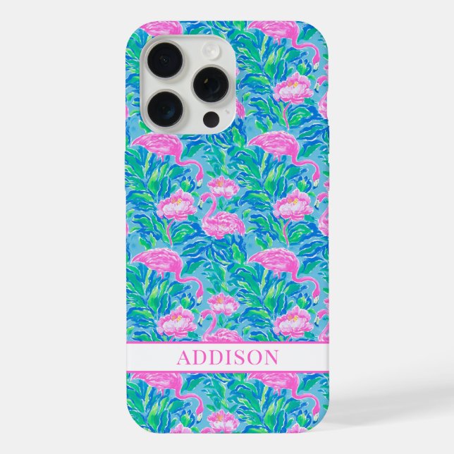 Funda Para iPhone Flamingos Monogramados Acuarela (Reverso )