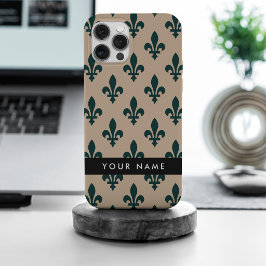 Fleur de Lis, Verde sobre Beige, Real, Tu Nombre