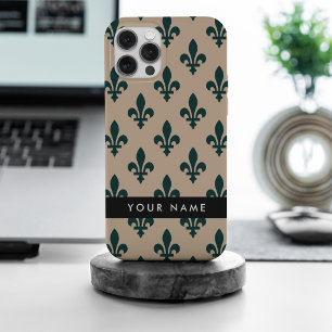 Fleur de Lis, Verde sobre Beige, Real, Tu Nombre