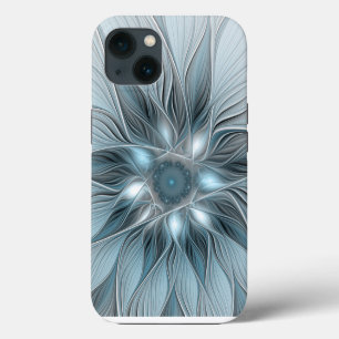 Flor abstracta alegre azul gris fractal floral