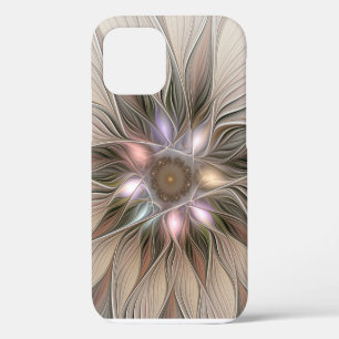 Funda Para iPhone 12 Pro Flor abstracta alegre beige marrón fractal floral