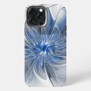 Funda Para iPhone 13 Pro Max Flor abstracto de arte fractal en acuarela gris az