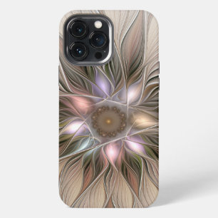 Funda Para iPhone 13 Pro Max Flor alegre Abstracto Fractal floral Beige Brown