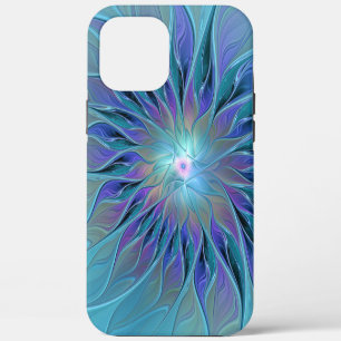 Funda Para iPhone 12 Pro Max Flor Azul Púrpura Sueño Arte Abstracto Fractal