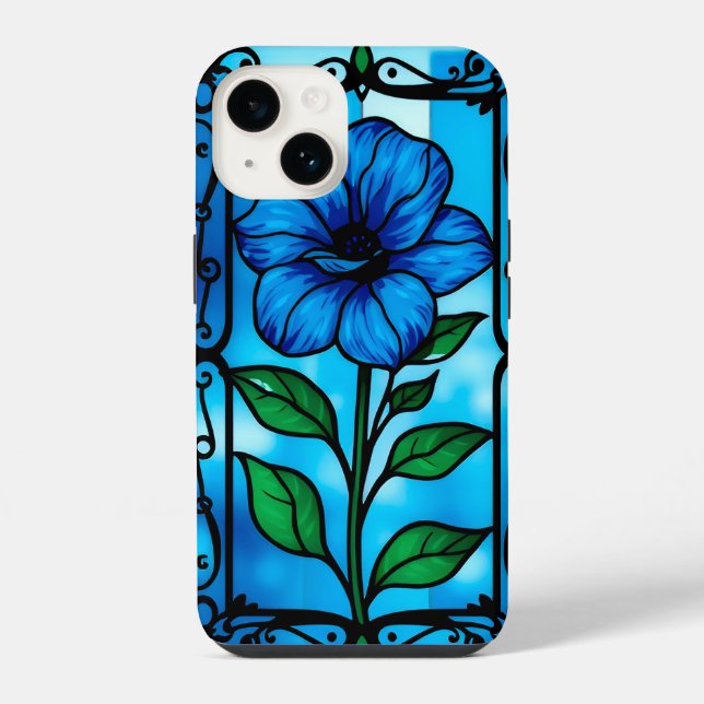 Funda Para iPhone Flor azul vibrante (Reverso )