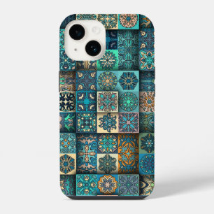 Funda Para iPhone 14 Flor de etnia azul Mandala   iPhone 14 Funda-mate