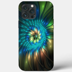 Funda Para iPhone 13 Pro Max Flor de fantasía luminosa, fractal abstracto color