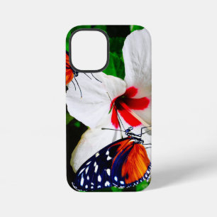 Funda Para iPhone 12 Mini Flor de Hibisco con 2 mariposas Longwing tigre