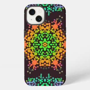 Flor de Mandala de Puntos Verde Naranja y Azul