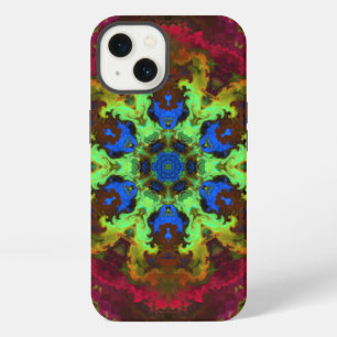 Flor de Mandala Psicodélico Verde Azul y Rojo